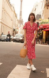 Small Floral Print, Teal Collar and Unique Sleeves, Knee-length Skirt - By Quaint